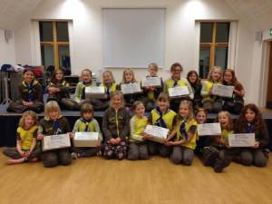 1st Heptonstall Brownies with their collected shoeboxes.